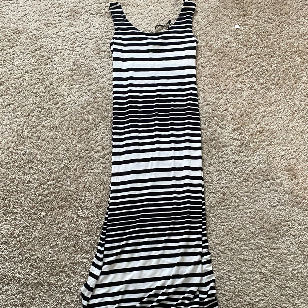 Black and white striped fitted dress